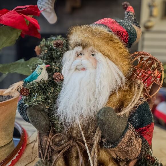 Woodland Mountain Man Santa in Wooden Twig Chair w/ Bird & Snow Shoes, 14"H - Picture 14 of 15